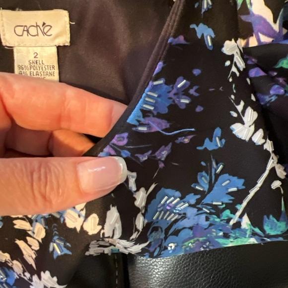 Vintage Cache Floral Bead Embellished Sheath Dress Back Zip - Picture 6 of 9